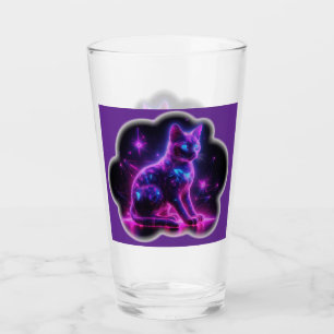 Verre Chat Siamois Néon Violet Avec Des Yeux Bleus & Sta