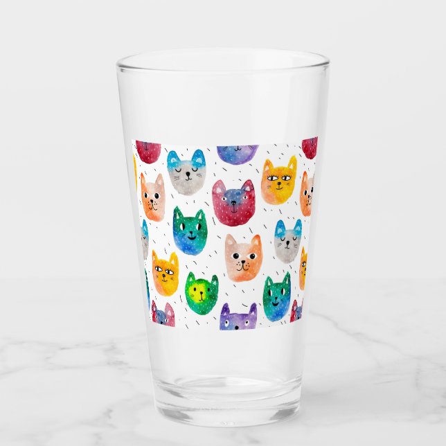 Verre Chats aquarelles et amis (Devant)