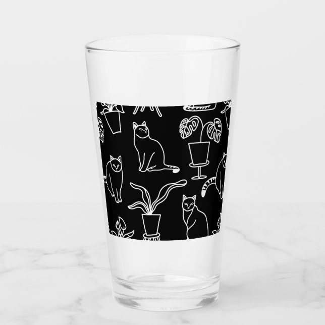 Verre Chats blancs en noir (Devant)