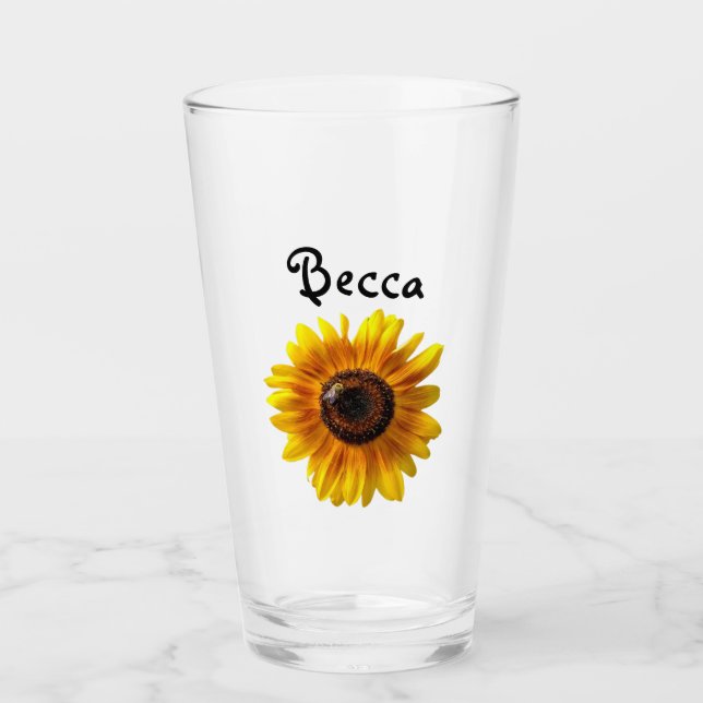 Verre Cheerful Yellow Sunflower with Bee Personalized (Devant)