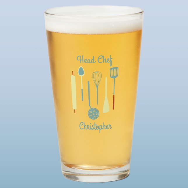 Verre Chef Chef Bière personnalisée (Head Chef fun personalized name beer glass)