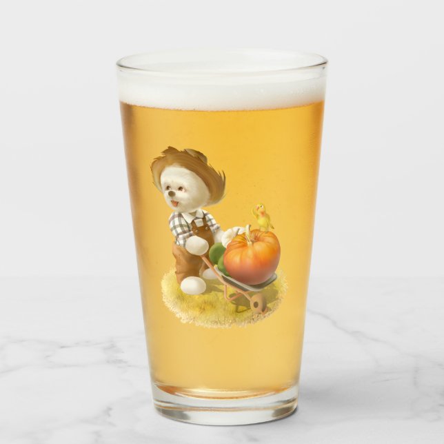 Verre Cher fermier chien avec Citrouille (Devant (rempli))