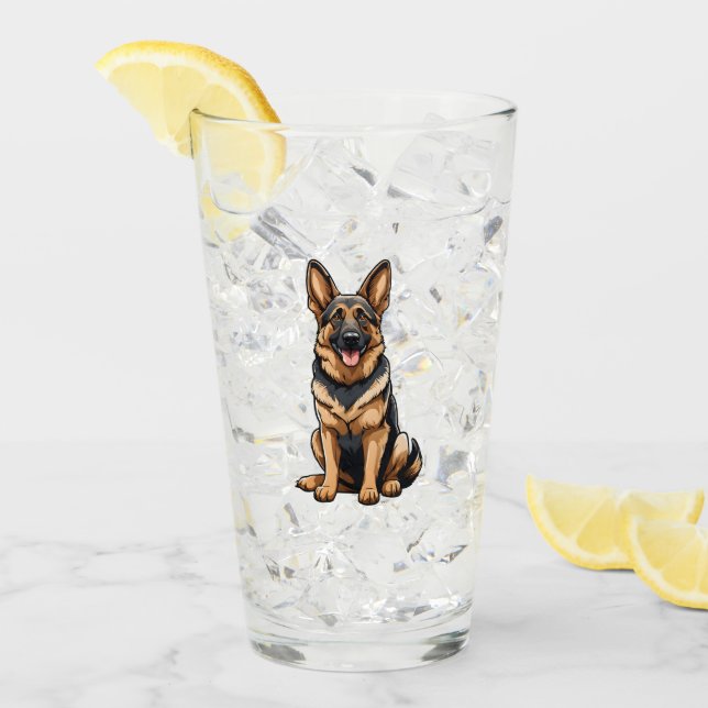 Verre Chien berger allemand souriant (Devant glace)