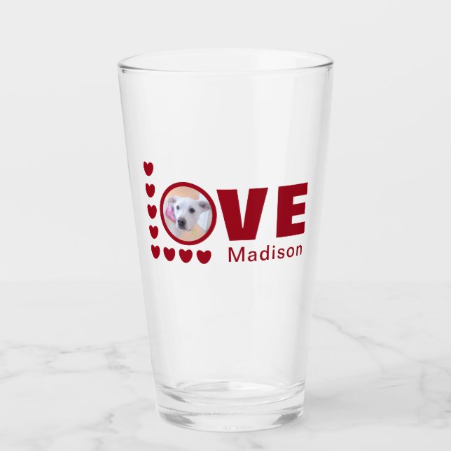 Verre Chien mignon amour Coeurs Valentines Jour Rouge (Devant)
