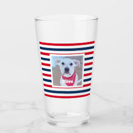 Verre Chien mignon Rouge Blanc Bleu Bleu Rayures Patriot