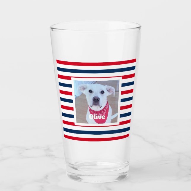 Verre Chien mignon Rouge Blanc Bleu Bleu Rayures Patriot (Devant)