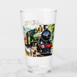 Verre Chien saluant un train à vapeur