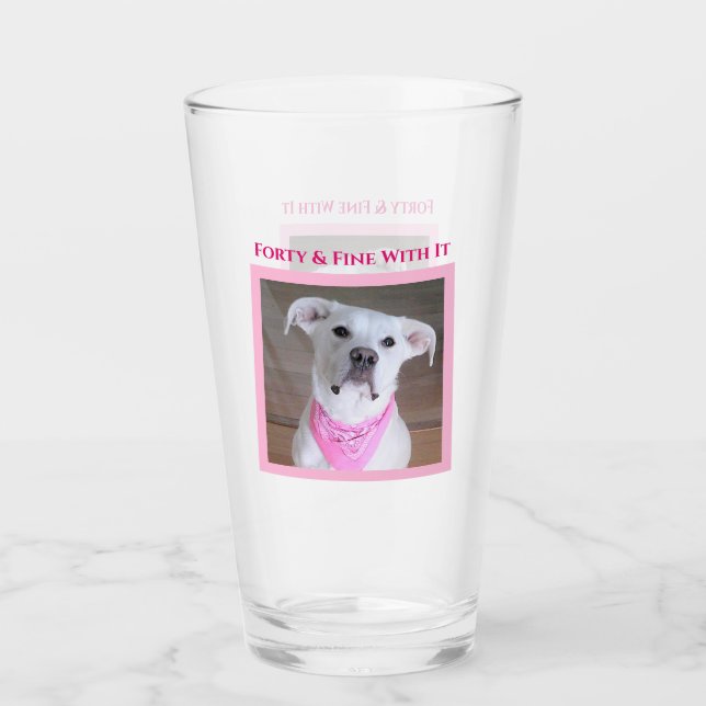 Verre Chien très confiant avec yeux sourds Quarante rose (Devant)