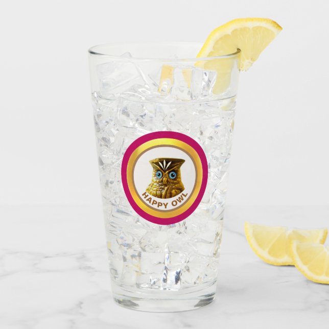 Verre Chouette dorée heureuse (Dos glace)