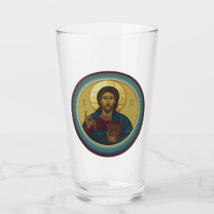 Verre Christ Pantocrator byzantin Mosaïque ronde Art