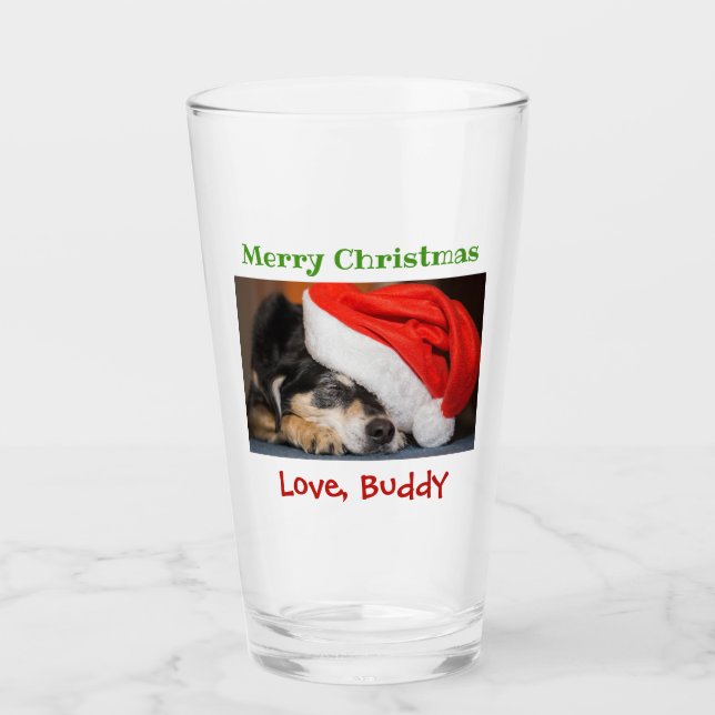 Verre Christmas Log Chien Chat Papa Animal de compagnie  (Devant)