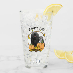 Verre Chute Puli Chien (noir) Citrouille Feuille mignon 