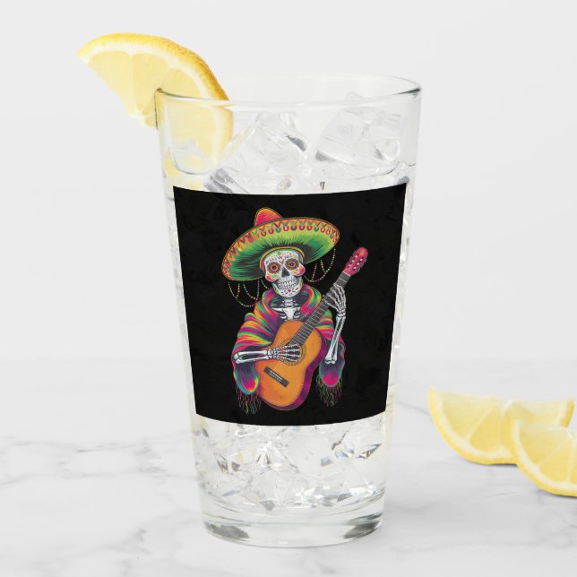 Verre Cinco De Mayo Skeleton Skull Fiesta Guitare (Devant glace)