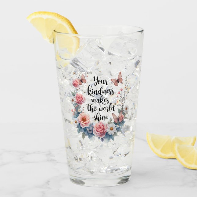 Verre Citation florale inspirante avec papillons (Devant glace)