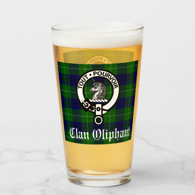 Verre Clan Oliphant Crest Badge et Tartan Glass (Devant (rempli))