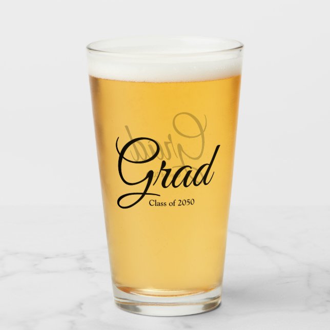 Verre Classe Grad de 2024 noir script personnalisé texte (Devant (rempli))