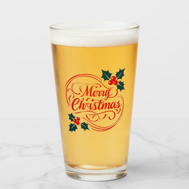Verre Classique Joyeux Noël Holly Berry Holiday Art (Devant (rempli))
