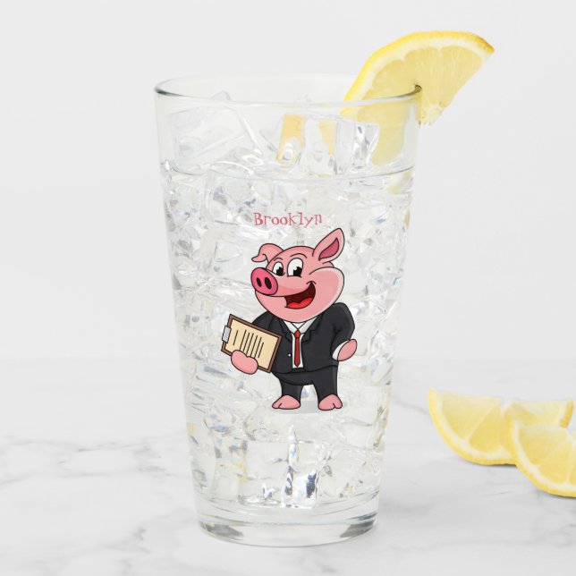 Verre Cochon amusant en costume d'affaires dessin animé (Dos glace)