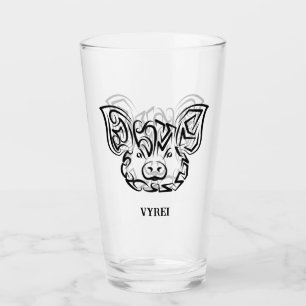 Verre Cochon tribal noir et blanc