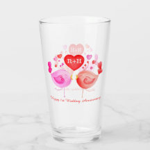 Coeur Inséparable rouge rose 1er Anniversaire art