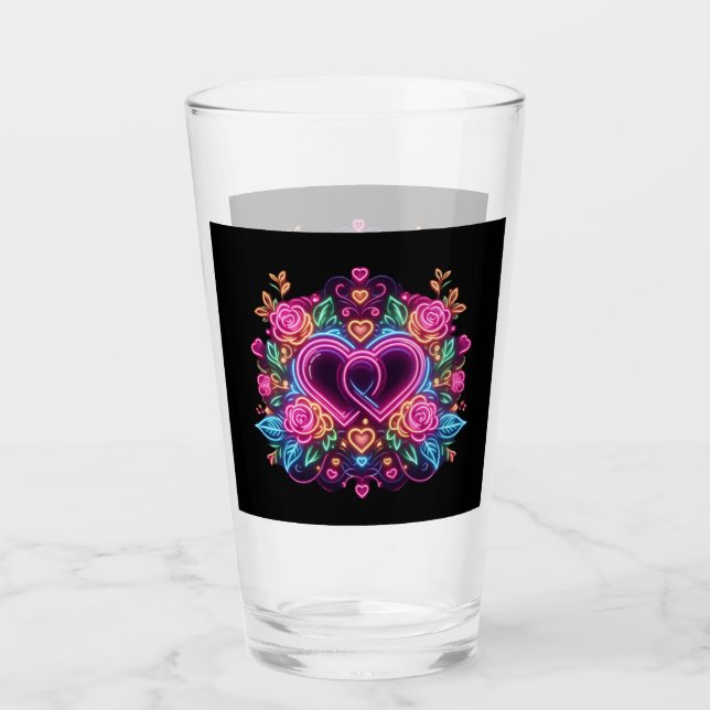 Verre Coeur néon coloré Saint Valentin (Devant)
