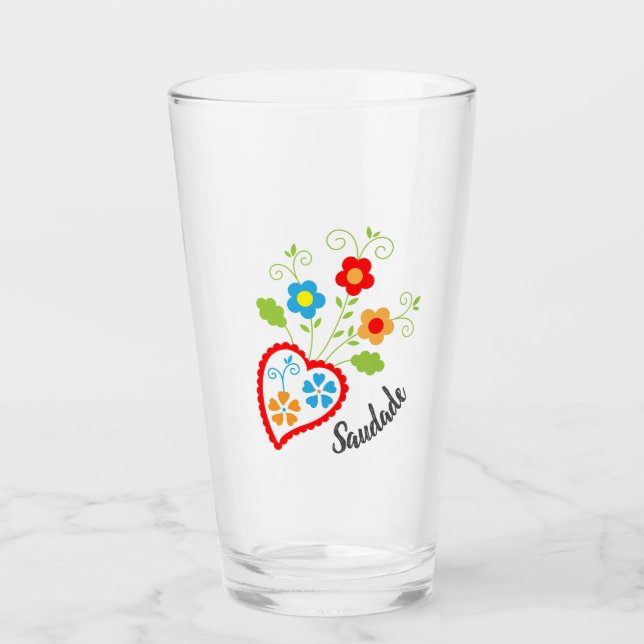 Verre Coeur populaire portugais avec mot saudade (Devant)