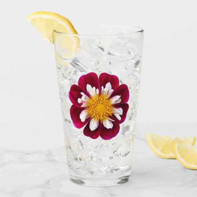 Verre Collarette rouge et blanche Dahlia Floral Boire (Devant glace)
