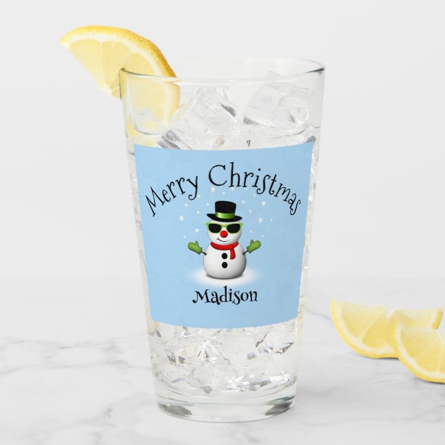 Verre Cool Snowman Joyeux Noël Personnalisé Nom de famil (Devant glace)