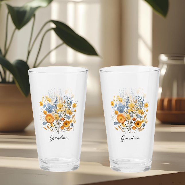 Verre Coupe florale personnalisée pour grand-mère Cadeau (Créateur téléchargé)