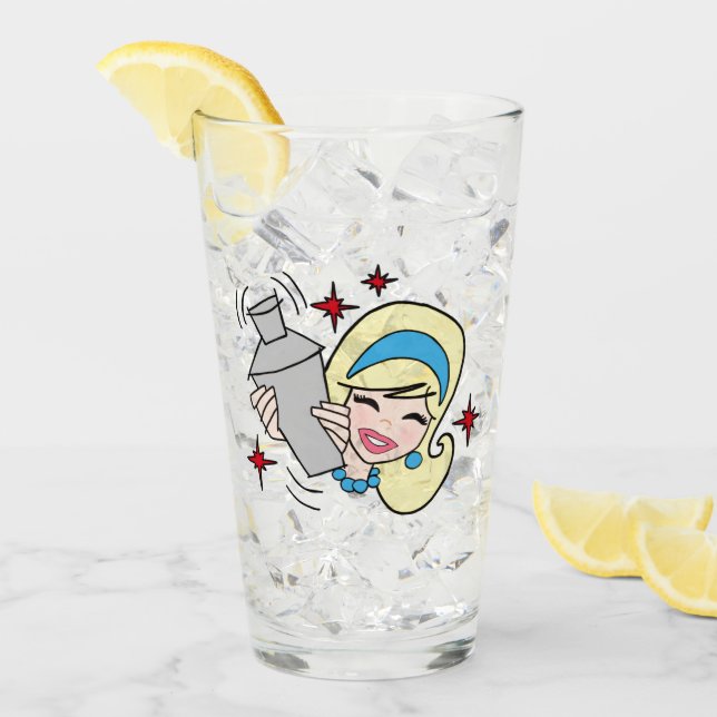 Verre Coupe Retro Happy Hour Girl Glass (Devant glace)