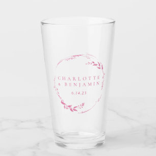Verre Couronne florale rose Date de mariage personnalisé