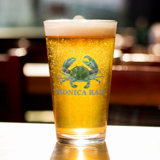 Verre Crabe bleu Crustacé Nom du monogramme (Créateur téléchargé)