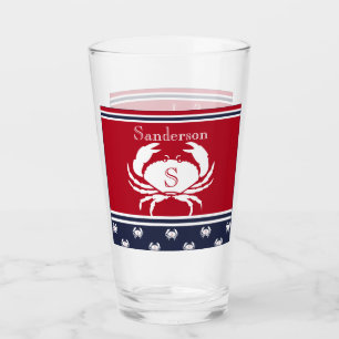 Verre Crabe bleu de la marine rouge monogramme