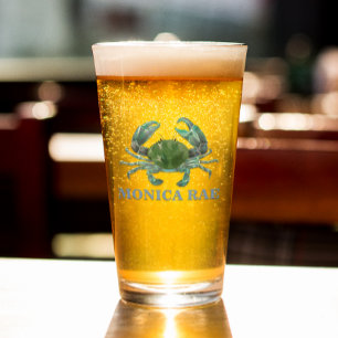 Verre Crabe Crustacé Bleu Monogramme nom