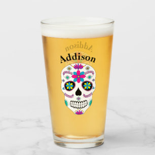 Verre Crâne de sucre mexicain coloré avec nom