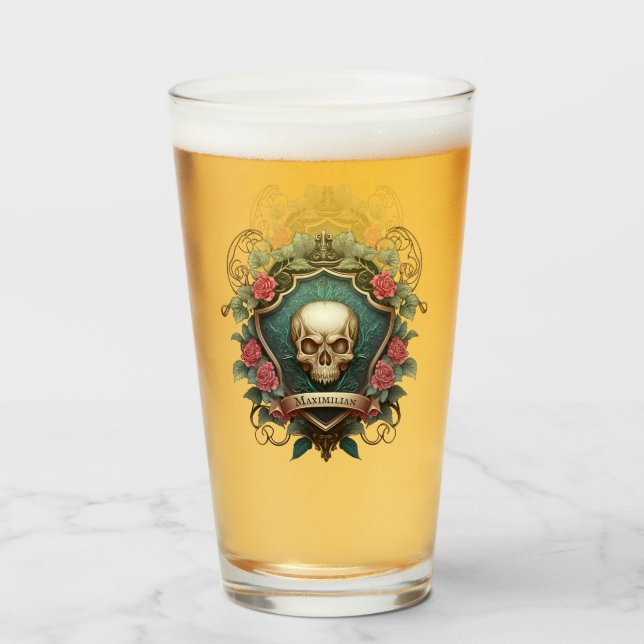 Verre Crâne Gothique Et Bouclier Ornemental Rose Concept (Devant (rempli))