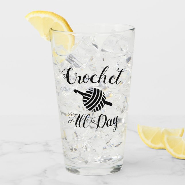 Verre Crochet toute la journée Yarn Ball & Hook Crafts (Devant glace)