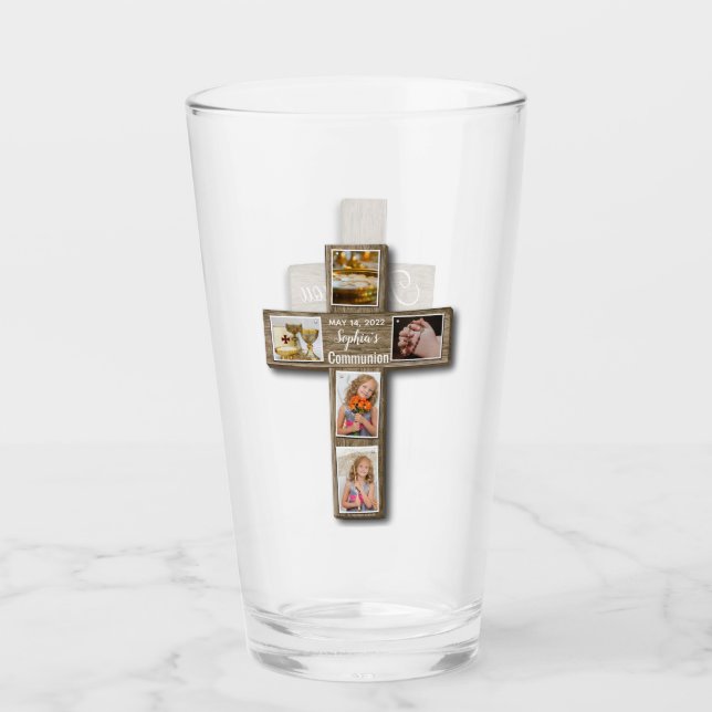 Verre Croix Rustique Bois Première Sainte Communion Phot (Devant)