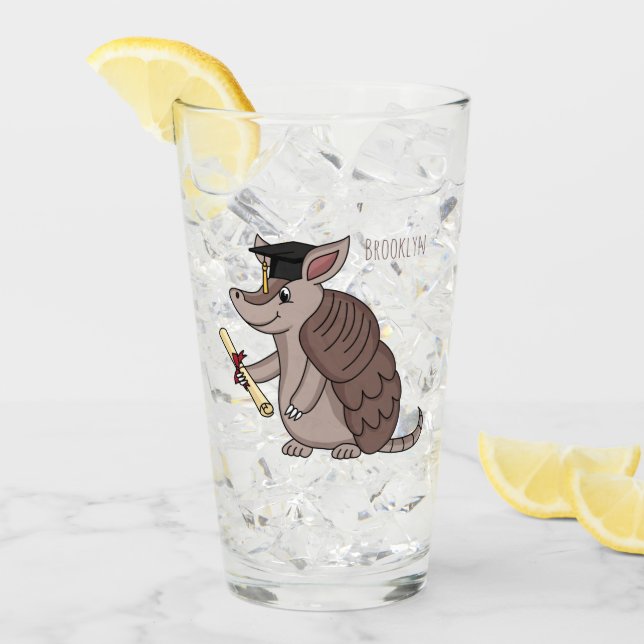 Verre Cute armadillo avec dessin animé de la casquette d (Devant glace)