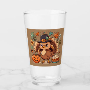 Verre Cute caricature Thanksgiving dinde et citrouille