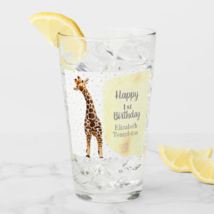 Verre Cute Giraffe Safari Wild Jaune 1ère fête d'anniver