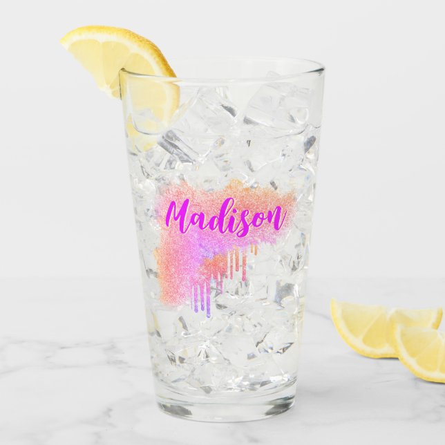 Verre Cute Magenta Orange | Bière Cocktail de Nom Person (Devant glace)