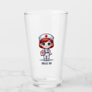 Verre Cute Manga Nurse avec cheveux rouge bleu yeux Pers