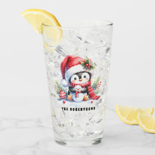 Verre Cute Penguin et Snowman Fête de famille personnali