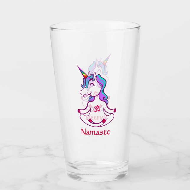Verre Cute Unicorn Zen Yoga Méditation Lotus Namaste Ohm (Devant)