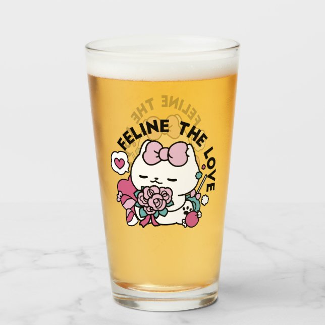 Verre Cute Valentine's Cat Design - Feline the Love (Devant (rempli))