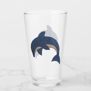 Verre Dauphin de l'océan sautant bleu blanc scintillant 