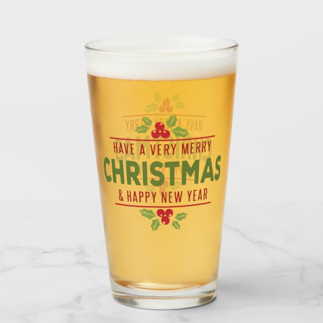 Verre de bière de baie de houx de Noël (Devant (rempli))