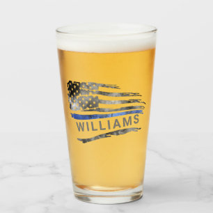 Verre de bière Edgy Blue mince Line avec nom