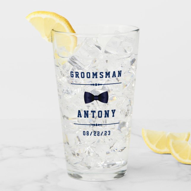 Verre de garçon d'honneur bleu foncé personnalisé  (Devant glace)